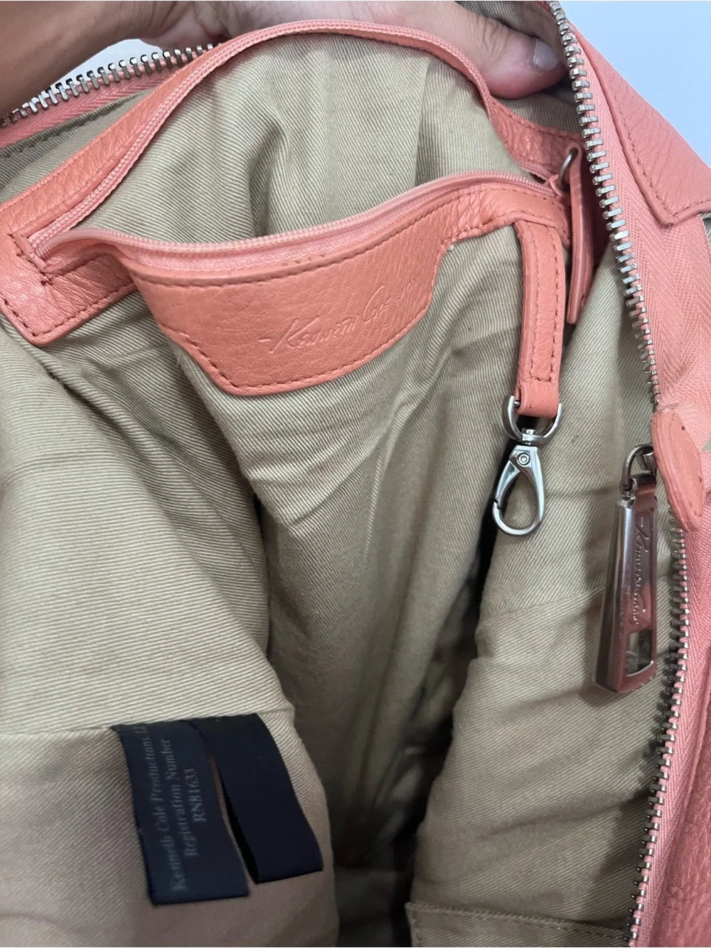 Kenneth Cole Leather Salmon Hobo Bag w/ Hidden Zip Pockets